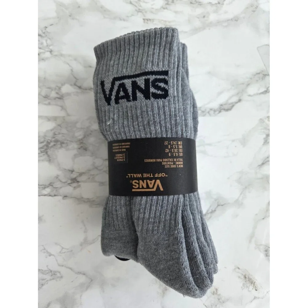Vans socks 3 Pack Gray Crew Socks Men’s Size 6.5–9 NEW